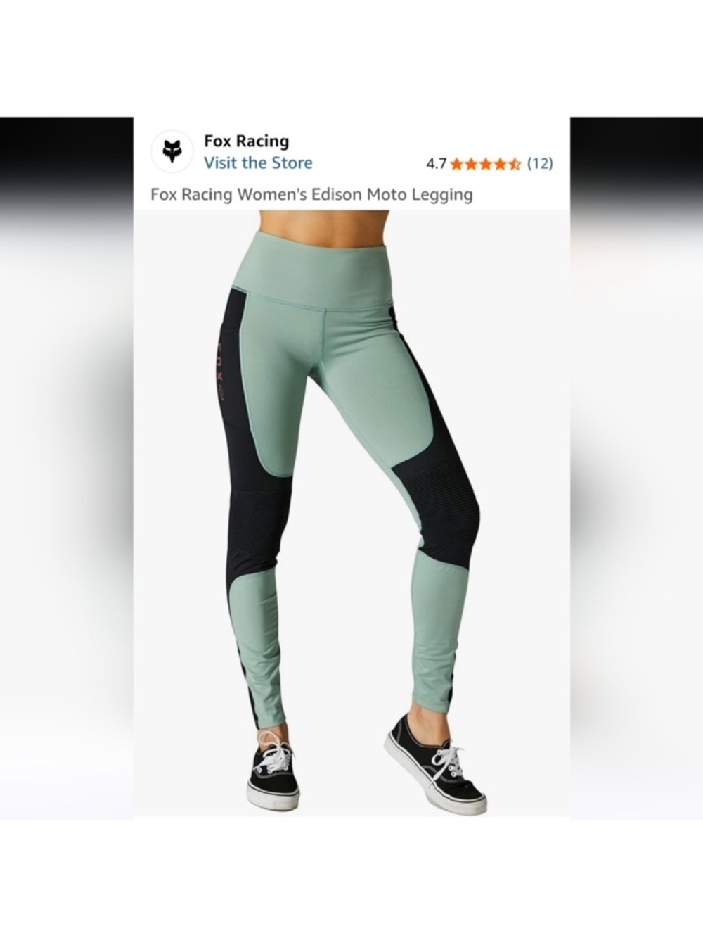 Fox Sage Green and Black Moto-Style Leggings XL
